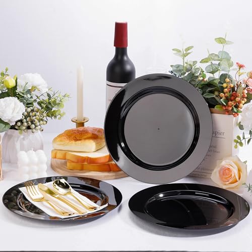 Black Plastic Dinner Plates 10 Inch - 100 Pack for Events & Parties - Variation: Black-100 / 10inch