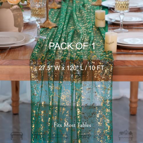 Green and Gold 10Ft Metallic Table Runner - Sheer Gauze Decor, Snowkingdom