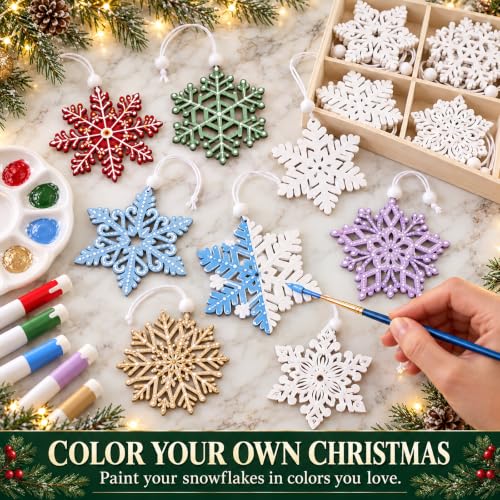 White Wooden Snowflake Christmas Ornaments for Xmas Tree Hanging
