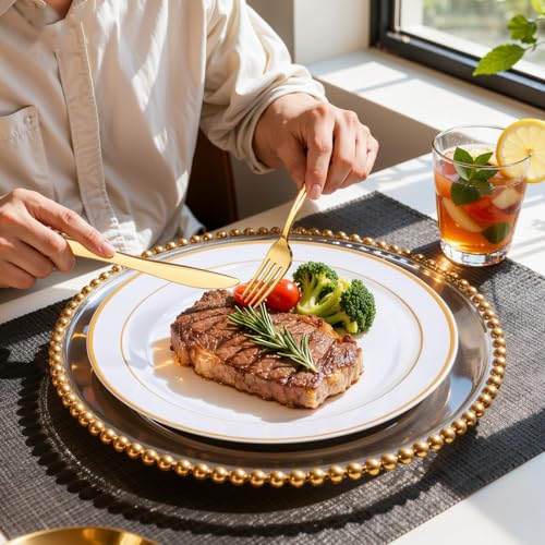 White and Gold Disposable Dinnerware Set for 50 Guests - 350 Pieces