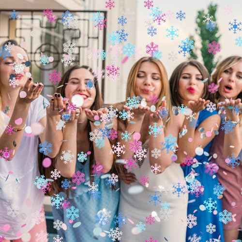 Pasimy 200 Pcs Glitter Snowflakes Confetti Frozen Birthday Table Decorations Iridescent Snowflakes Paper Confetti Holiday Table Sprinkle for Birthday Wedding Baby Shower Winter Wonderland Party Decor