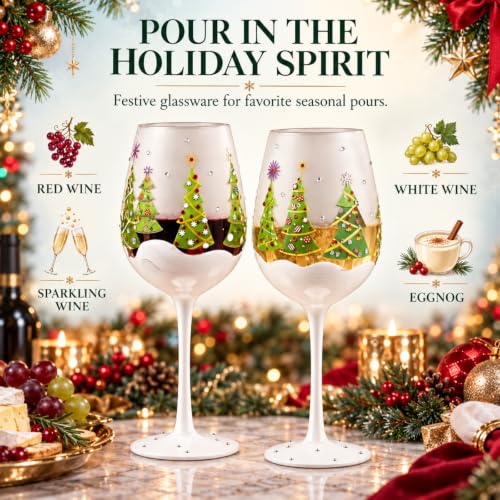 Stemmed Christmas Tree Wine Glasses Set of 2 - 17.5oz Holiday Gift