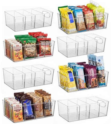 ClearSpace Pantry Organizers with Removable Dividers - 8 Pack, 10.5"L x 6"W x 3.5"H Kitchen Storage Bins