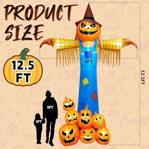 Halloween Inflatable Pumpkin Scarecrow with Music & Lights - 12.5ft Outdoor Decor - Variation: Scarecrow