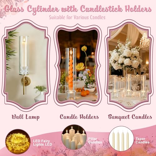 6 Pack Glass Hurricane Candle Holders 12" Open Ended Candlestick Tubes