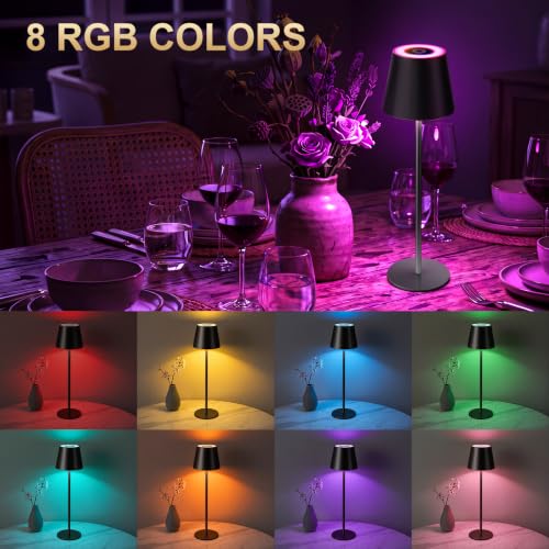 4 Pack Cordless Rechargeable Table Lamps with RGB Colors & Dimmable Warm White