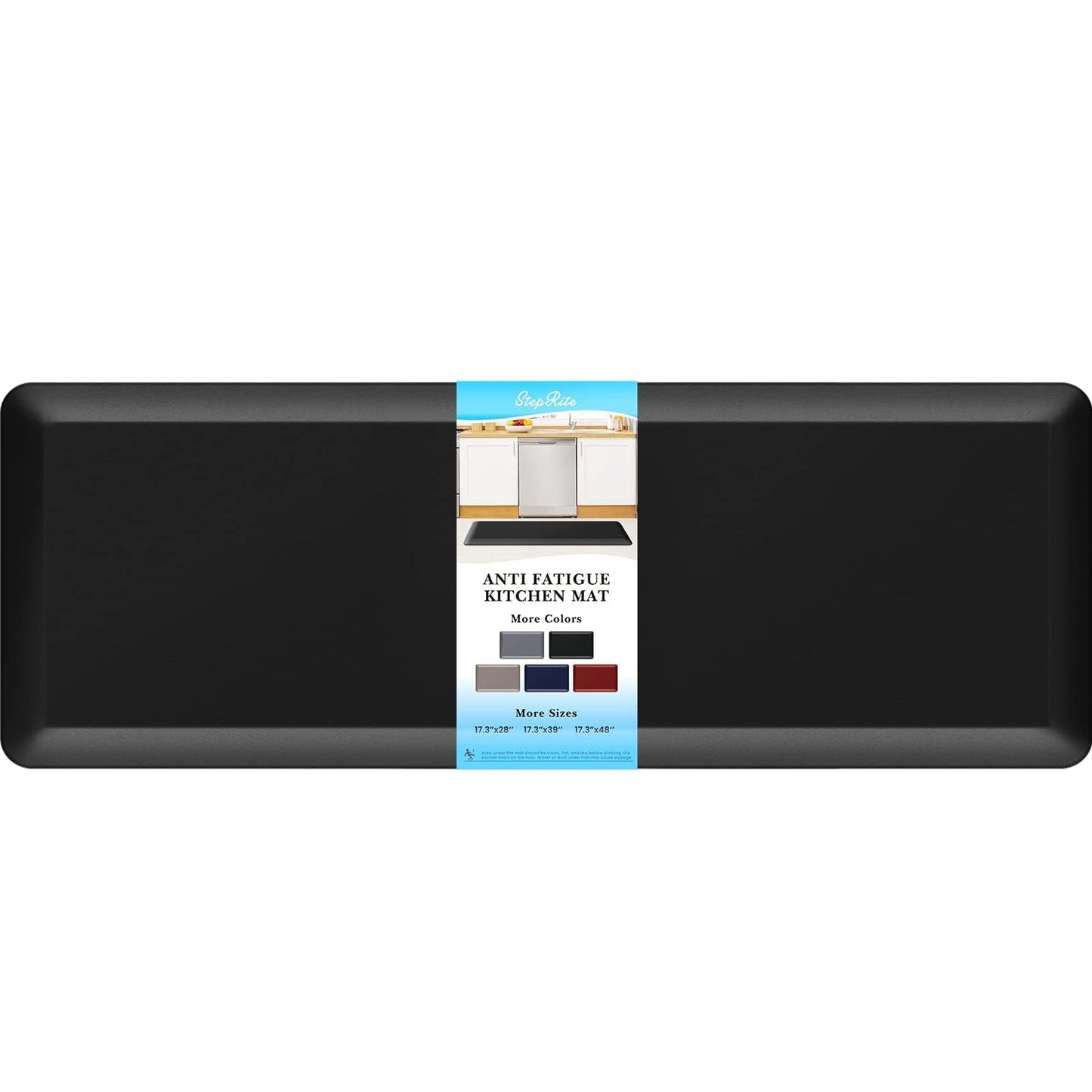 StepRite 4/5 Inch Thick Kitchen Mat Anti Fatigue Mat Kitchen Rugs Kitchen Decor Non-Slip, Stain & Water Resistant, Kitchen Mats Desk Mat for Kitchen, Office, Workshop, Black, 17'' x 47''