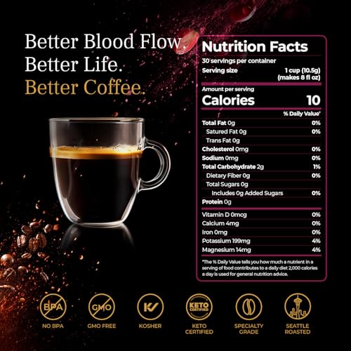 VINIA Blood Flow Medium Roast Coffee Pods 30 Count | Infused with Red Grape Extract, Keto Certified, Long-Lasting Energy
