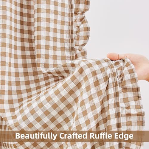 40W x 84L Inches Buffalo Plaid Curtains Pair for Bedroom, Brown & White