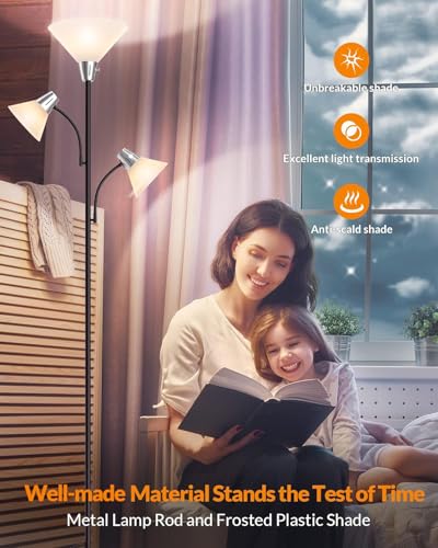 LEPOWER Floor Lamp with 3 Heads and Replaceable 3000K LED Lights – Adjustable Standing Lighting