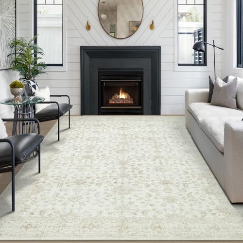 Tosuoka 9x12 Light Beige Vintage Washable Area Rug - Living Room Carpet