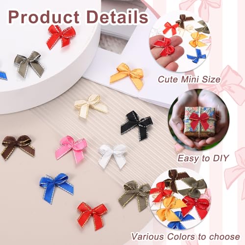 MECCANIXITY Gold 22x23mm Mini Satin Edge Ribbon Bow, Pack of 50