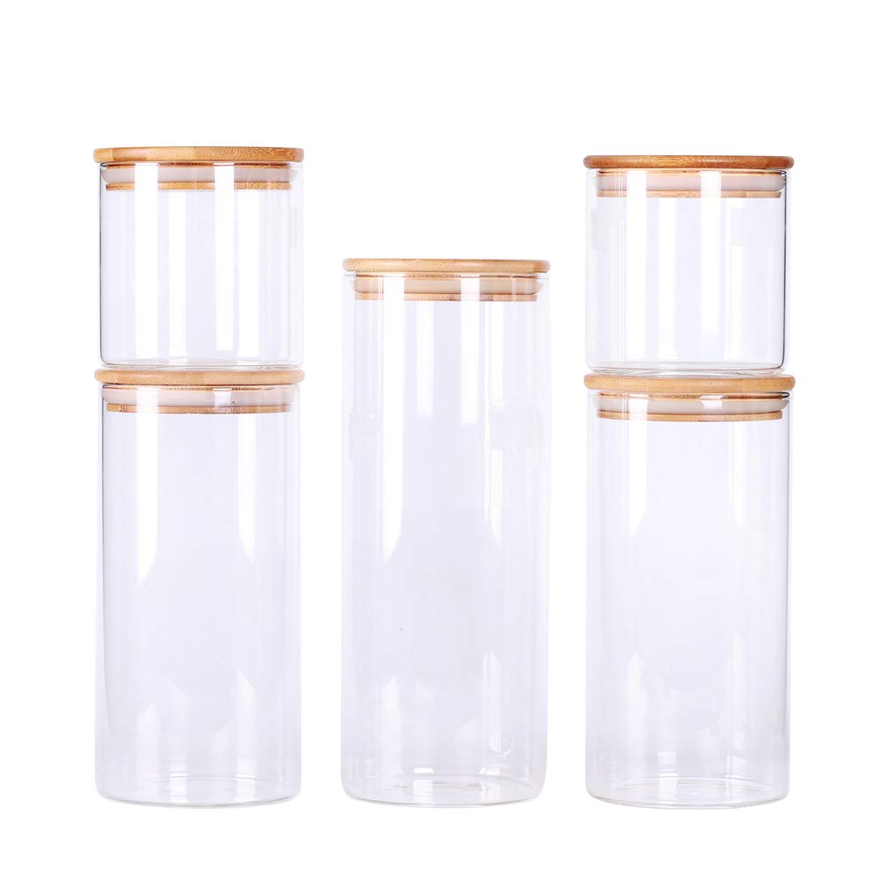 Large Glass Flour and Sugar Containers with Airtight Lids, 2 Pack 1.2 Gallon Flour and Sugar Jars with Wooden Lids, Sugar Canisters Set for Food Storage