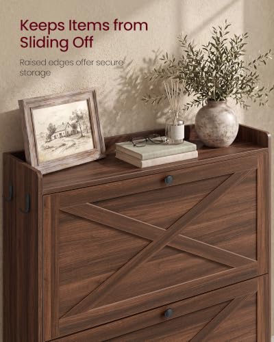 VASAGLE Narrow Shoe Storage Cabinet Organizer Chestnut Walnut, 2 Flip Drawers