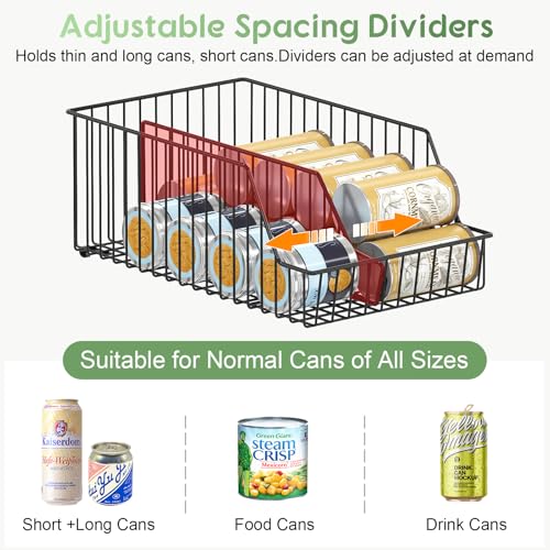 16.94" Black Stackable Can Storage Organizer with Adjustable Dividers - Kitchen Pantry Shelf Rack
