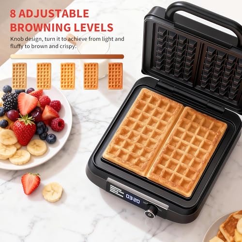 Novalife Sliver 1400W Belgian Waffle Maker with Adjustable Browning & Nonstick Plates