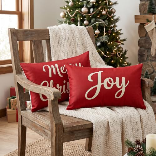 Artscope Red Christmas Lumbar Pillow Covers 12x20 Inch Set of 2 - Holiday Decor