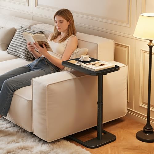 Branwick Black Adjustable Height TV Tray Table with Flip-Top Design
