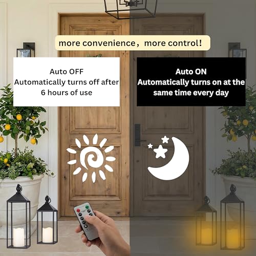 Decorative Lanterns Set of 2 Black Metal Lanterns with Flameless LED Candles - 17 & 13 Inches - Indoor & Outdoor Farmhouse Modern Decor