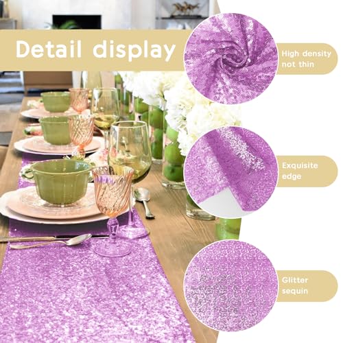 Lavender Sequin Table Runner 12" x 72" - 2 Pack for Wedding Birthday Party Decor
