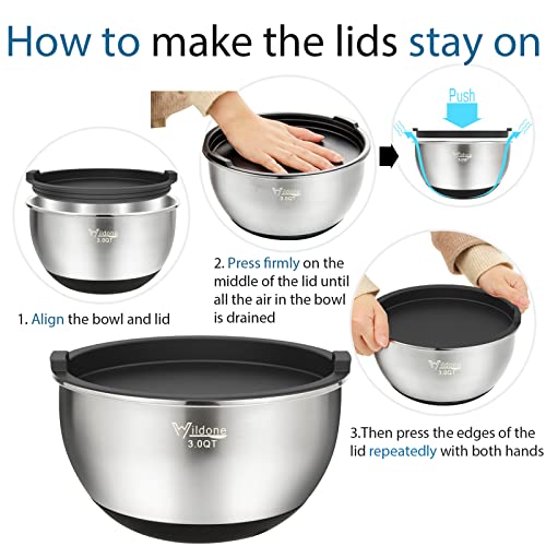Wildone Mixing Bowls with Lids Set, Stainless Steel Set of 5
