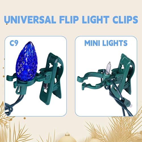 TW SHINE 50 Pack C7 C9 Christmas Light Spring Clips with Universal E12/E17 Fit, Weatherproof Shatterproof Quick-Release Gutter & Roof Clips