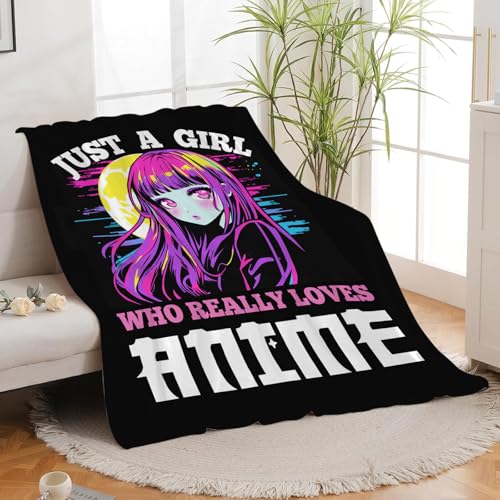 Just A Girl Who Loves Anime Throw Blanket 60x80 Soft Fleece Plush Bedding Gift