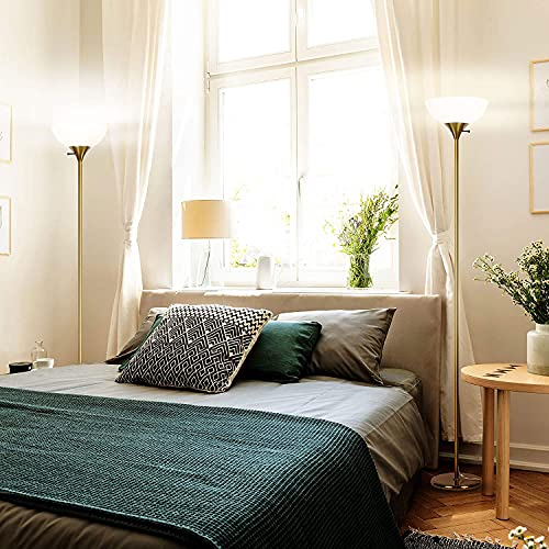 Dimmable LED Floor Lamp - Brass/Gold Tall Torchiere for Living Room & Bedroom