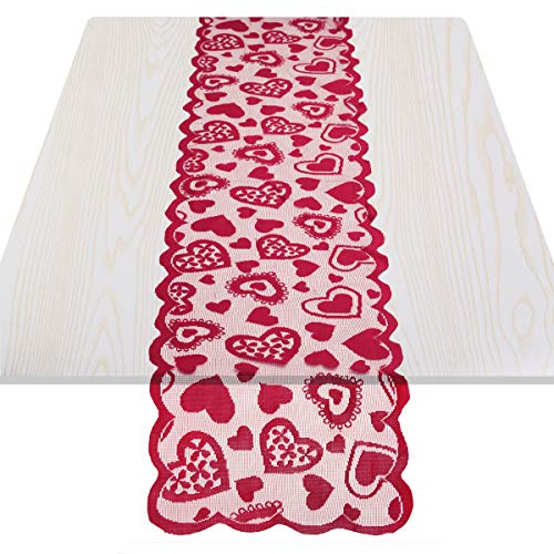 Red Heart Lace Table Runner 13x71 in - Xmas & Valentine Decor - mookaitedecor, Red / 12"x71"