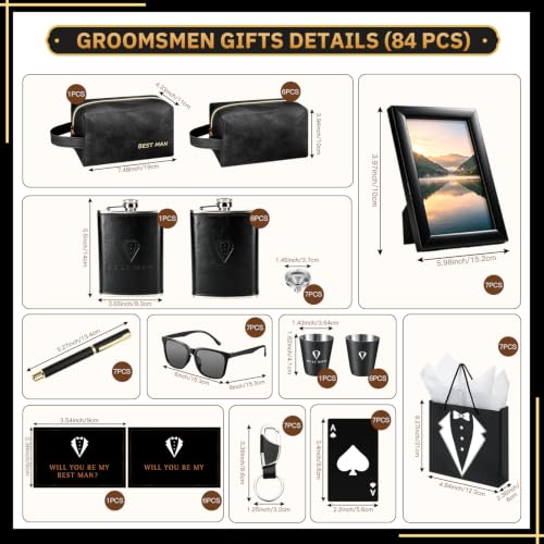 Black 84-Piece Groomsmen Gifts Set for Wedding Party - 7 Sets