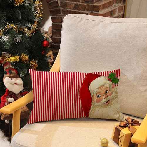Decor Christmas Pillow Covers 12X20 Inch Elegant Red Striped Throw Pillow Covers Santa Claus Pillowcase Xmas Pillow Cushion for Christmas Decoratons