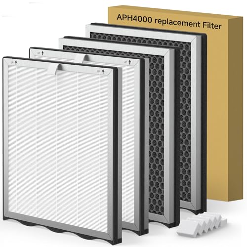 4 Pack Upgraded APH4000 Air Purifier Filters for KNKA Air Cleaner - Main & Activated Carbon with Aroma Pads