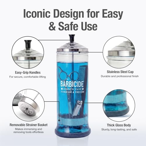 BARBICIDE Disinfectant Starter Kit with 37 Oz Jar & 64 Fl Oz Concentrate – Salon & Barber Tool Sanitizing