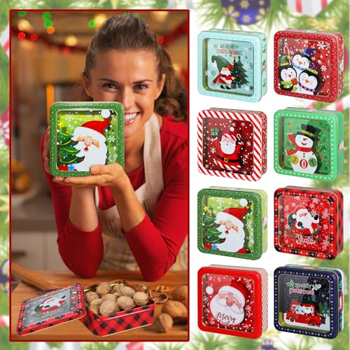 Tioncy 8 Pcs Large Christmas Cookie Tins with Lids – Classic Gift Box Set