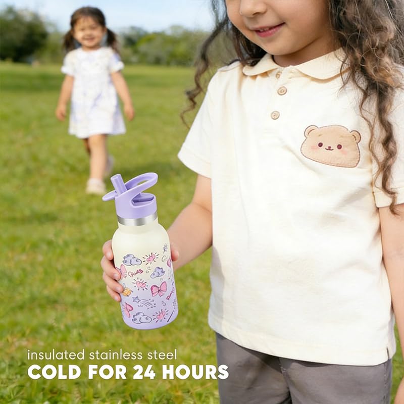 TAKYIT 12oz Kids Water Bottle – Insulated Stainless Steel Bottle with Straw Lid, BPA-Free, Leak-Proof, for Toddlers & School Use