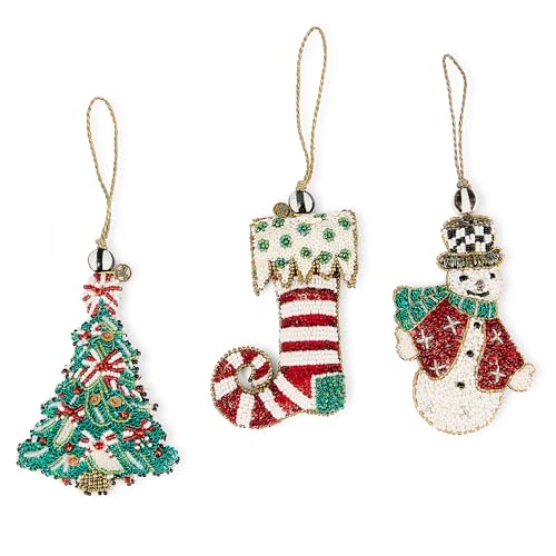 MacKenzie-Childs Beaded Holiday Ornament Set - Christmas Tree Decorations, Set of 3