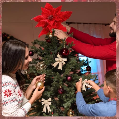 Suncalla 16-Inch Velvet Poinsettia Christmas Tree Topper - Classic Red