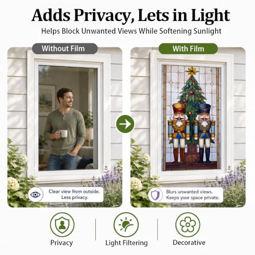 Colorful Nutcracker Christmas Window Film 17x39 Inch Privacy Decor - Static Cling