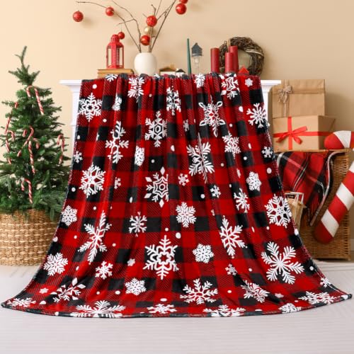 Homithley Red Black Buffalo Plaid Christmas Flannel Blanket 60x80