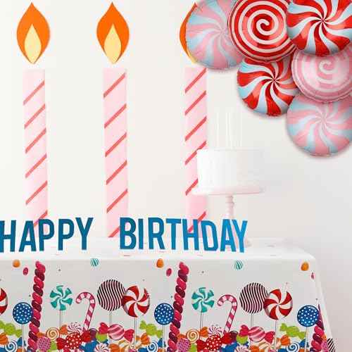 1 Pcs Candy Table Covers Candy Lollipop Plastic Tablecloths Girls Baby Showe Christmas Sweet Candy Theme Birthday Candyland Party Decorations