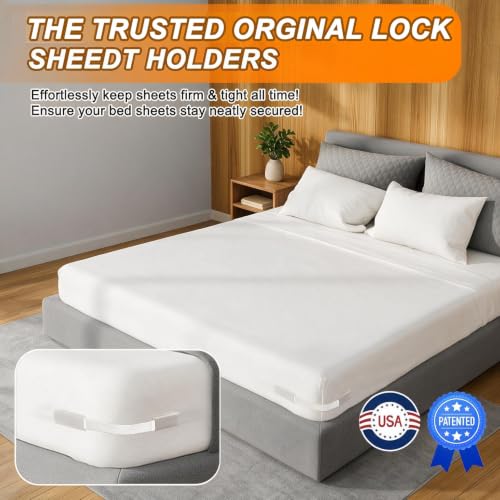 GASLIKE White Lock Bed Sheet Holders 4Pcs Anti-Slip Corner Straps for Secure Fit
