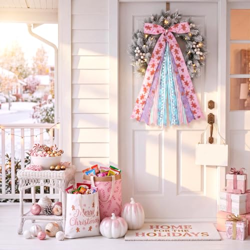 Pastel Christmas Large Wreath Ribbon Bow for Front Door - 1 Pack, Holiday Decor