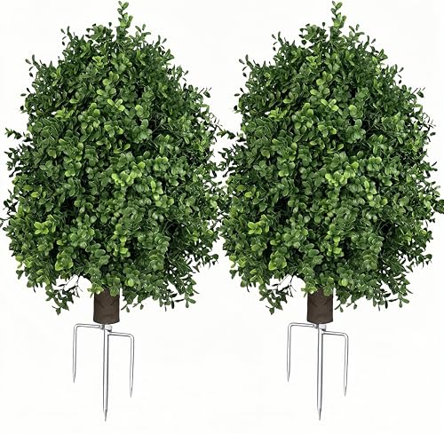QIANYUN 20-Inch Green Artificial Boxwood Topiary Ball Tree Outdoor UV-Resistant