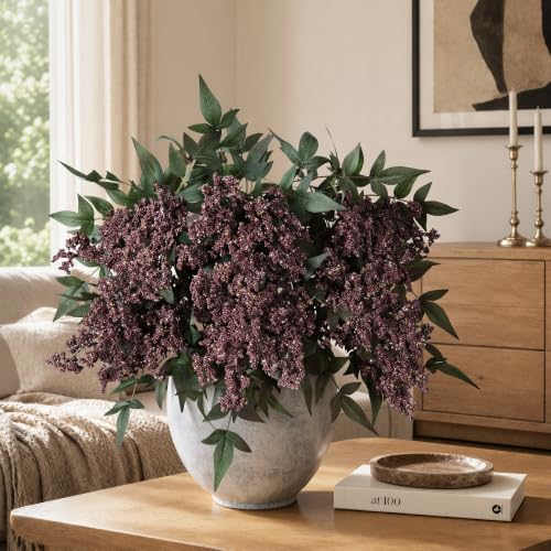 35-Inch Faux Berry Stems for Vase - Dusty Plum Artificial Flowers, 3 Pack