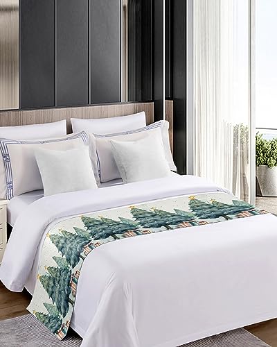 83 x 20 Inch Queen Bed Runner Christmas Tree Decor Satin Bed Scarf for Hotel & Home