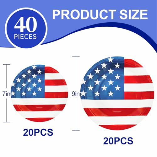 Aixuler 4th of July Disposable Plate Set 40pcs - Patriotic Party Food & Dinnerware