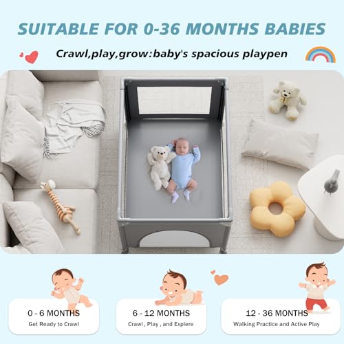 Grey Portable Baby Playard & Travel Crib with Mattress - Foldable & Lightweight