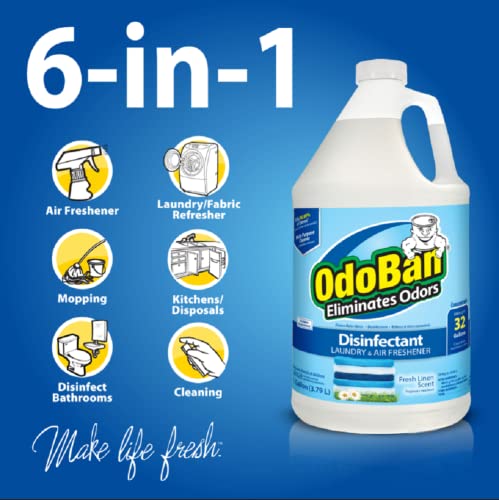 OdoBan Disinfectant Concentrate & Odor Eliminator Set - 2 Gallons, Fresh Linen Scent, 1 Gallon Pack of 2