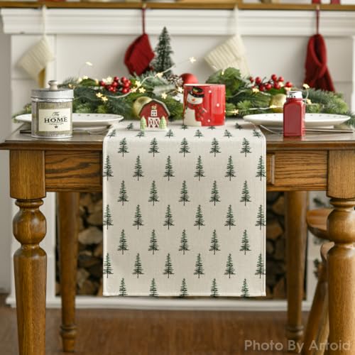 Artoid Mode 13x108 Inch Xmas Tree Table Runner Beige-Green