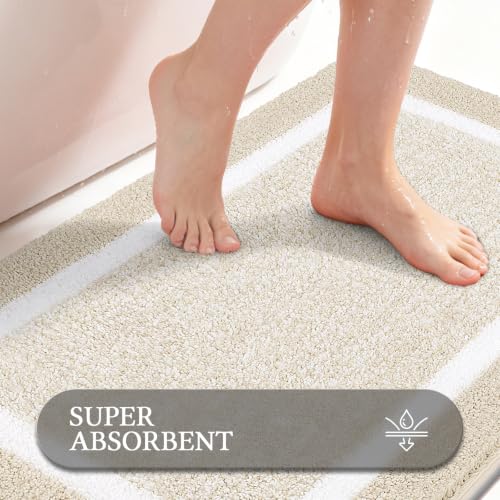 Pauwer 3-Piece Non-Slip Bathroom Rug Set with U-Shaped Toilet Mat - Light Beige, 18x26/18x48 inches
